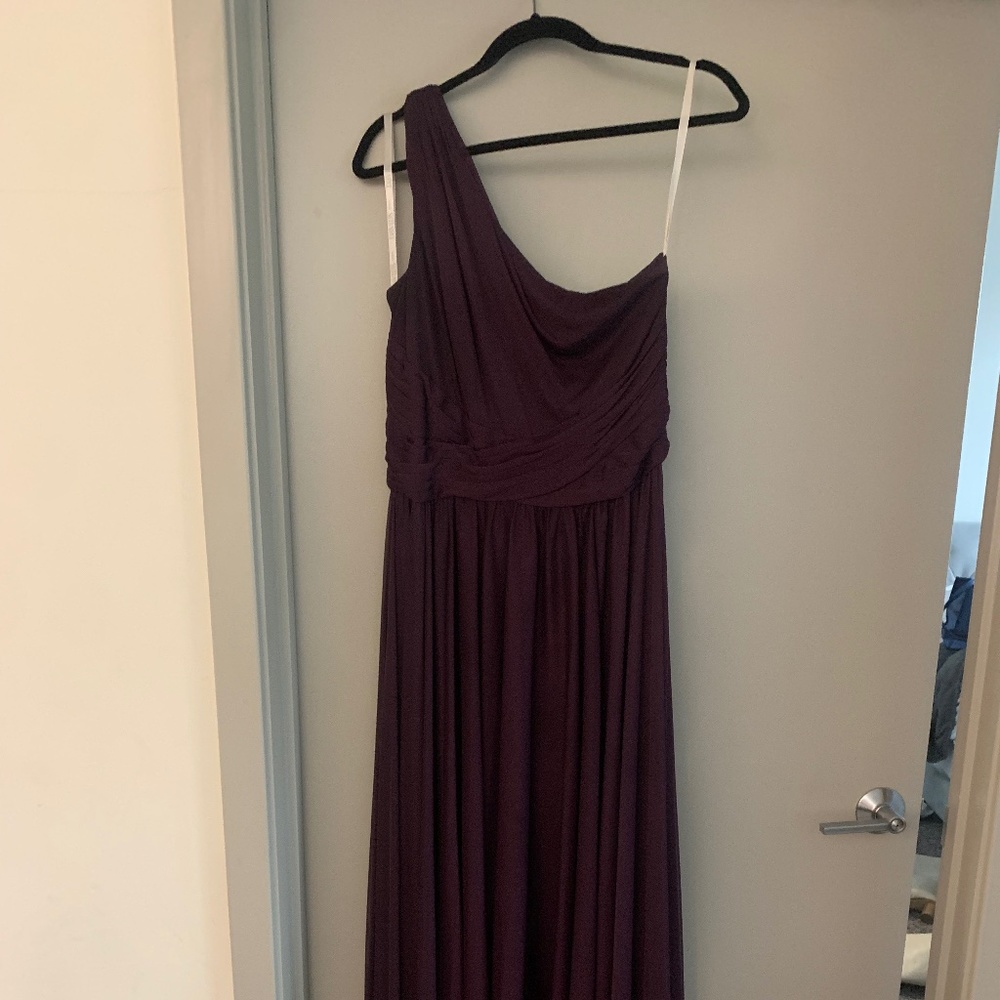 David’s bridal long mesh one shoulder